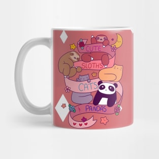 "Happy Birthday" Cute Sloths Cats and Pandas Mug